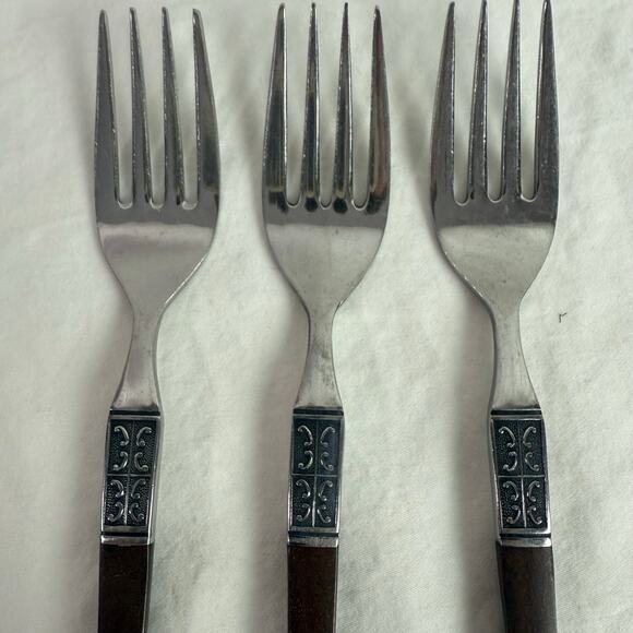 Ekco Eterna La Joya VTG Set 3 Salad Forks Stainless Steel Faux Wood Flatware - Picture 5 of 6
